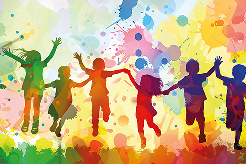 Aquarell springende Kinder